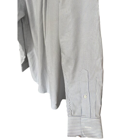 L.L.Bean Men's Button Down Long Sleeve Collared White and Blue Striped Shirt Siz - Picture 6 of 15